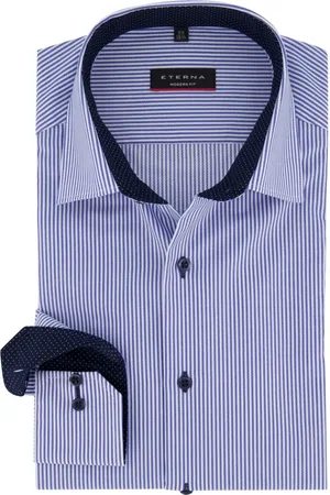 ETERNA Overhemden, Heren, Blauw, 5Xl, Katoen, Blauw Gestreepte Overhemdjurk