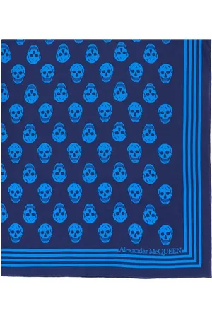 Alexander McQueen Accessoires, Dames, Blauw, ONE Size, Zijden sjaal met schedelprint