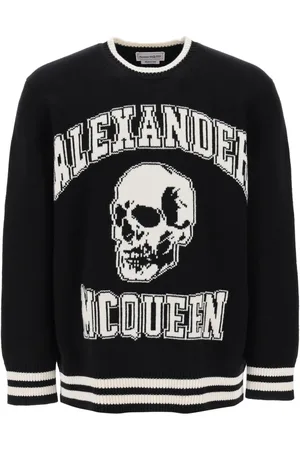 Alexander McQueen Truien, Heren, Zwart, S, Wol, Varsity Sweater met Skull Motif