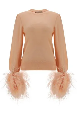 Gucci Truien, Dames, Roze, M, Wol, Wollen Trui met Veren