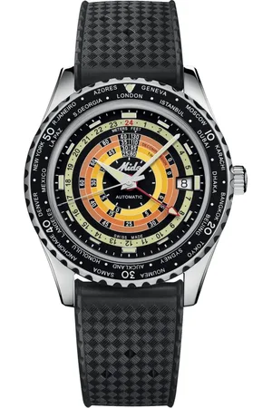 MIDO Accessoires, Heren, Zwart, ONE Size, Ocean Star Decompression Worldtimer - Automatisch - Zwarte Wijzerplaat - Stalen Kast - 40.50 mm - 20 bar - Saffierglas - Rubberen Band - Zwart - Stalen Sluiting