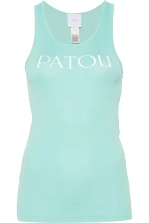 Patou Tops, Dames, Groen, S, Katoen, Mintgroene Geribbelde Mouwloze Top