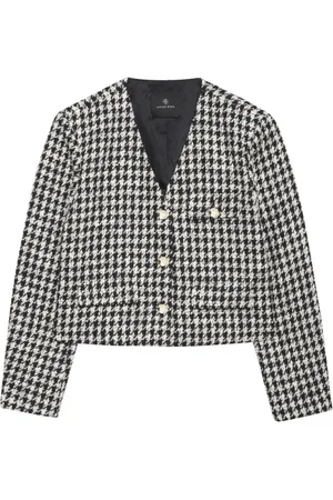 ANINE BING Jassen, Dames, Grijs, M, Tweed, Tweed Houndstooth Jas met Gouden Knopen