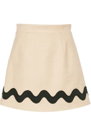 Patou Rokken, Dames, , M, Tweed, Tweed Rok met Geborduurde Gestreepte Voering