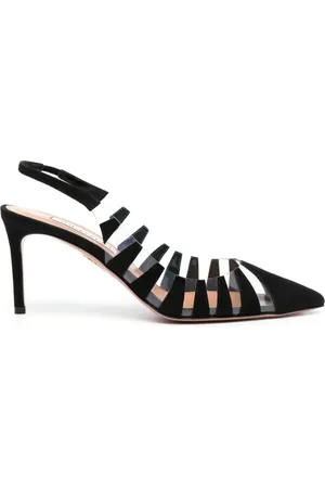 Aquazzura Schoenen, Dames, Zwart, 36 EU, Suède, Zwarte Transparante Slingback Hakken
