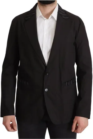 Dolce & Gabbana Jassen, Heren, Zwart, M, Katoen, Zwarte Katoenen Blazer Jas