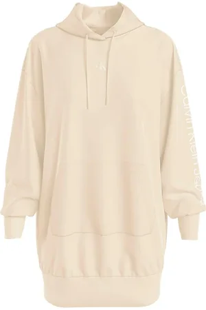 Calvin Klein Sweatshirts & Hoodies, Dames, Wit, M, Katoen, Witte Hooded Lange Mouw Jurk