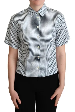 Dolce & Gabbana Blouses & Shirts, Dames, Wit, S, Katoen, Blauwe Polka Dot Polo Top met Kraag