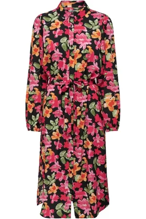 JACQUELINE DE YONG Kleedjes, Dames, Veelkleurig, S, Polyester, Bloemen Knoopsluiting Jurk
