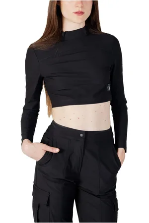 Calvin Klein Tops, Dames, Zwart, S, Polyester, Zwarte T-shirt met lange mouwen voor dames