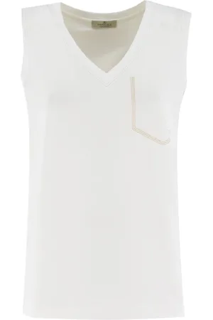 PANICALE Tops, Dames, Wit, M, Geborduurde V-Hals Viscose Top