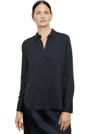 Vince Blouses & Shirts, Dames, Zwart, L, Slim Fit Stretch-Zijden Blouse