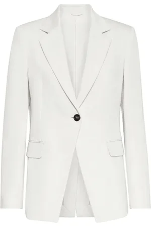 Brunello Cucinelli Jassen, Dames, Wit, S, Katoen, Witte Gabardine Blazer met Reverskraag