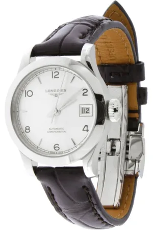 Longines Accessoires, Dames, Wit, ONE Size, Automatisch Zilverkleurige Wijzerplaat Leren Band Horloge