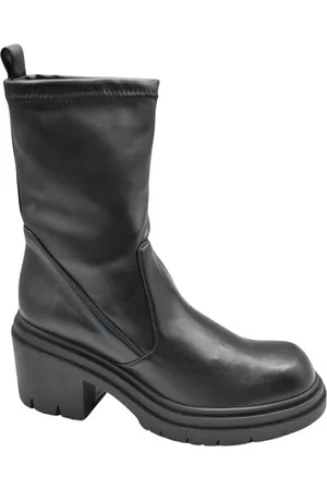 Janet&Janet Schoenen, Dames, Zwart, 36 EU, Zwarte Veter Hoge Laarzen voor Dames