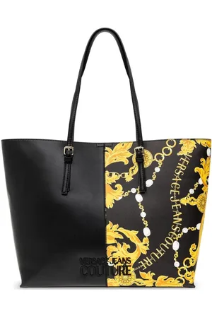 VERSACE Tassen, Dames, Zwart, ONE Size, Barok Print Winkel Tas met Afneembare Pouch