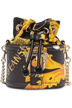 VERSACE Tassen, Dames, Zwart, ONE Size, Zwarte Barok Print Ketting Handvat Emmer Tas