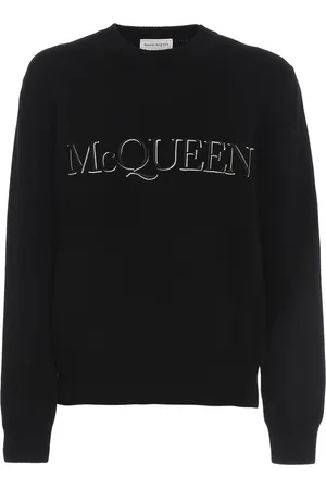Alexander McQueen Truien, Heren, Zwart, L, Katoen, Zwarte Katoenen Trui met Logo Relief