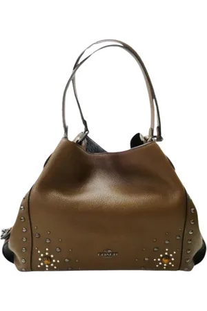 Coach Pre-owned, Dames, Bruin, ONE Size, Tweed, Tweedehands leren schoudertassen