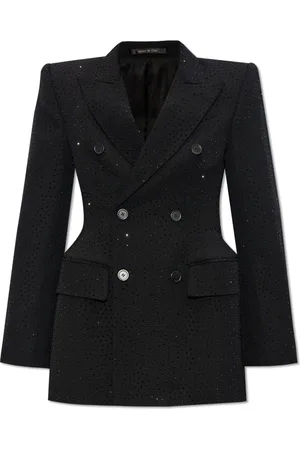 Balenciaga Jassen, Dames, Zwart, M, Wol, Blazer met strass-steentjes