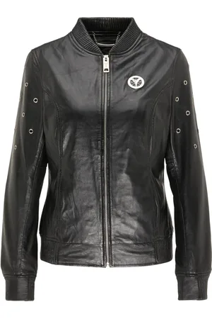 Carlo Colucci Jassen, Dames, Zwart, XL, Leer, Studded Leren Jas Caldera