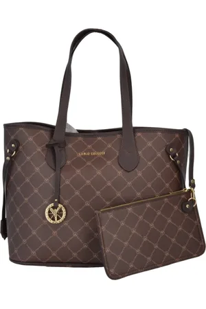 Carlo Colucci Tassen, Dames, Bruin, ONE Size, Shopper met logo-print