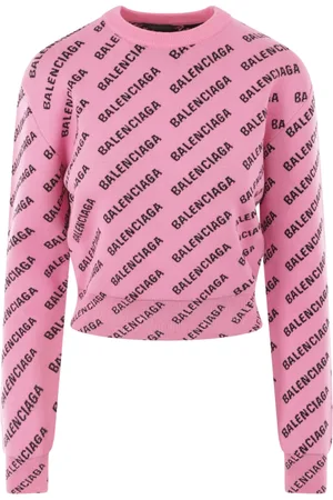 Balenciaga Truien, Dames, Roze, L, Katoen, Roze Logo Jacquard Cropped Sweater
