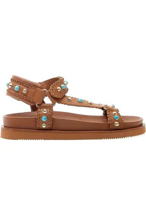 Ash Schoenen, Dames, Bruin, 37 EU, Leer, Studded Turquoise Leren Sandaal