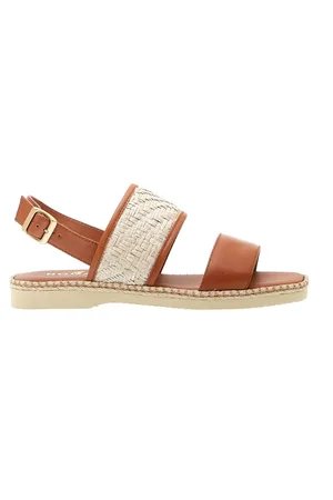 Hogan Schoenen, Dames, Bruin, 38 EU, Leer, Platte leren sandaal in Cuoio Rafia