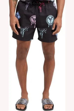 Carlo Colucci Badkleding, Heren, Zwart, S, Polyester, Logo Print Zwembroek voor Heren in Zwart