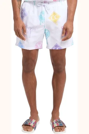 Carlo Colucci Badkleding, Heren, Wit, S, Polyester, Logo Print Zwembroek voor Heren