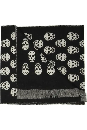 Alexander McQueen Accessoires, Heren, Zwart, ONE Size, Wol, Sjaal met schedel motief