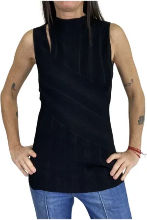 Diane von Furstenberg Tops, Dames, Zwart, L, Zwarte Gebreide Top met Schouderopening