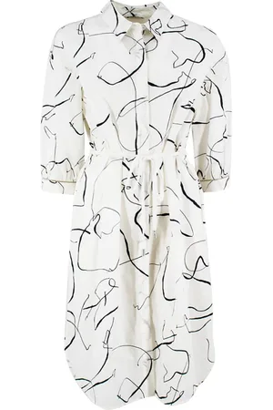 PESERICO SIGN Kleedjes, Dames, Wit, XL, Katoen, Tijdloze Midi Jurk met All-Over Print