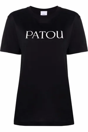 Patou Tops, Dames, Zwart, M, Katoen, Zwarte Biologisch Katoenen Crewneck T-shirt