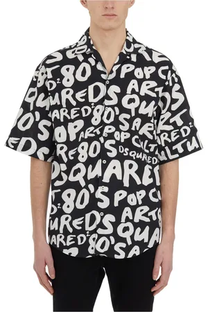 Dsquared2 Overhemden, Heren, Zwart, M, Katoen, Allover Print Bowling Shirt