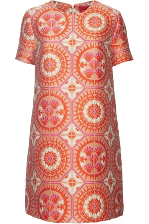 La DoubleJ Kleedjes, Dames, Oranje, S, Katoen, Sun Jacquard Mini Swing Jurk