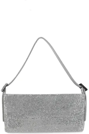 BENEDETTA BRUZZICHES Tassen, Dames, Grijs, ONE Size, Zilveren Handtas met Rits en Strass