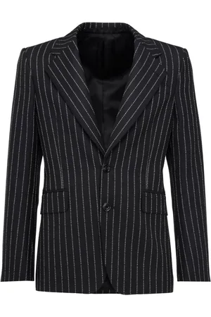 Alexander McQueen Jassen, Heren, Zwart, L, Wol, Zwarte Wol Pinstripe Jas