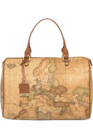 ALVIERO MARTINI 1A CLASSE Tassen, Dames, Bruin, ONE Size, Katoen, Geo Clic Handtas met Logo Applicatie en Ritssluiting