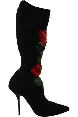 Dolce & Gabbana Schoenen, Dames, Zwart, 40 EU, Wol, Stretch Sokken Rode Rozen Booties