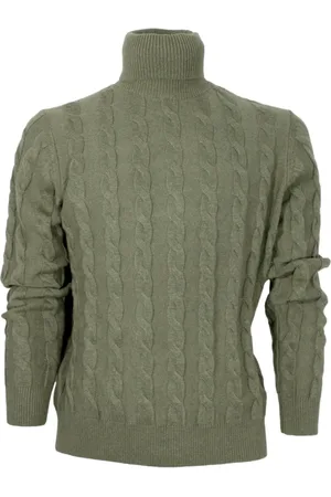 CASHMERE COMPANY Truien, Heren, Groen, L, Wol, Slim Fit Kasjmier en Wol Heren Coltrui Coltrui in Groen