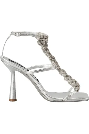 Hibourama Schoenen, Dames, Grijs, 38 EU, Leer, Handgemaakte Kristallen Gladiator Sandalen