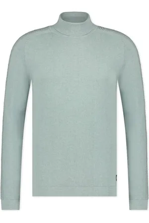 Blue Industry Truien, Heren, Groen, 2Xl, Katoen, Groene Katoenen Slim Fit Coltrui