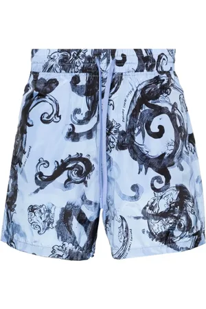 VERSACE Badkleding, Heren, Veelkleurig, XL, Waterverf Blauwe Zwembroek