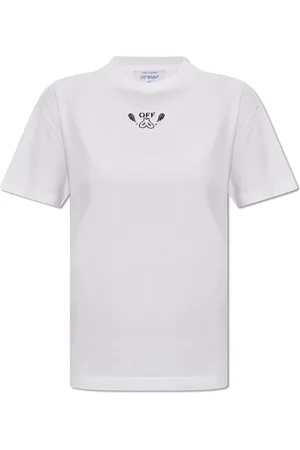 OFF-WHITE Tops, Dames, Wit, S, Katoen, T-shirt met Paisley Motief
