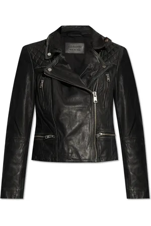 AllSaints Jassen, Dames, Zwart, S, Leer, Cargo leren jas