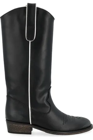 Via Roma Schoenen, Dames, Zwart, 37 EU, Zwarte leren cowboy laars met witte rand