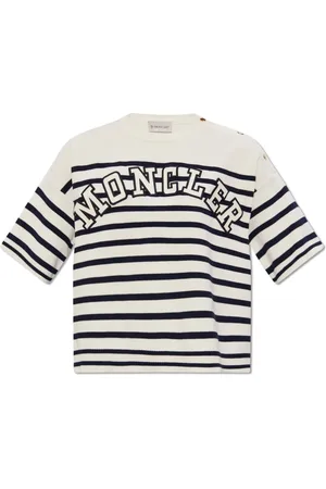 Moncler Tops, Dames, Wit, L, Katoen, Trui met korte mouwen