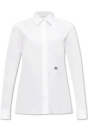Palm Angels Blouses & Shirts, Dames, Wit, M, Katoen, Katoenen Shirt met Logo